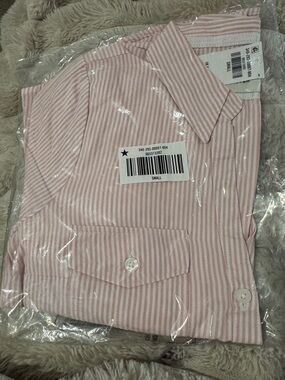 Hollister Pink and White Striped Button-Down Shirt